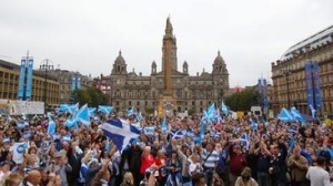 George Square in Glasgow the day before. A carnival like atmosphere.